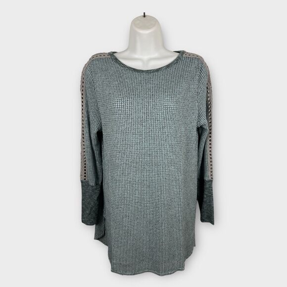 Soft Surroundings Bailey Thermal Blue Gray Long sleeve Gray Crochet Inset Small - Picture 1 of 6